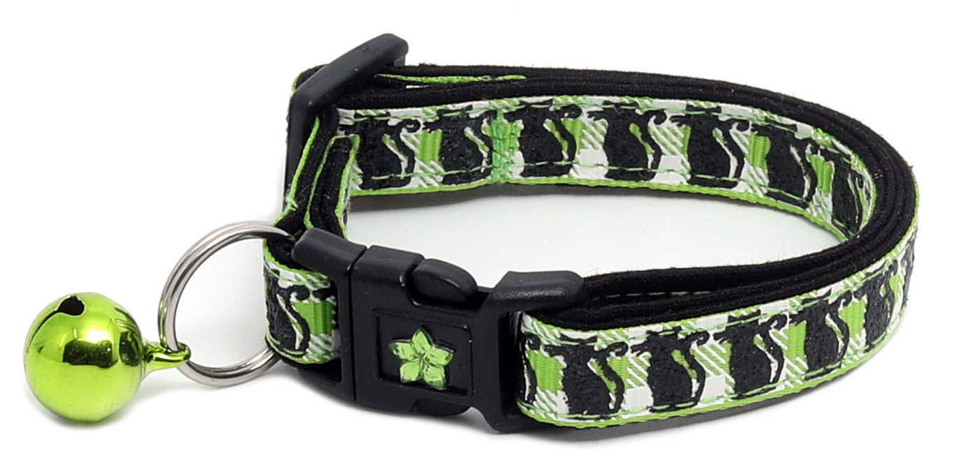 Glittering Black Cats on Plaid Breakaway Cat Collar-11