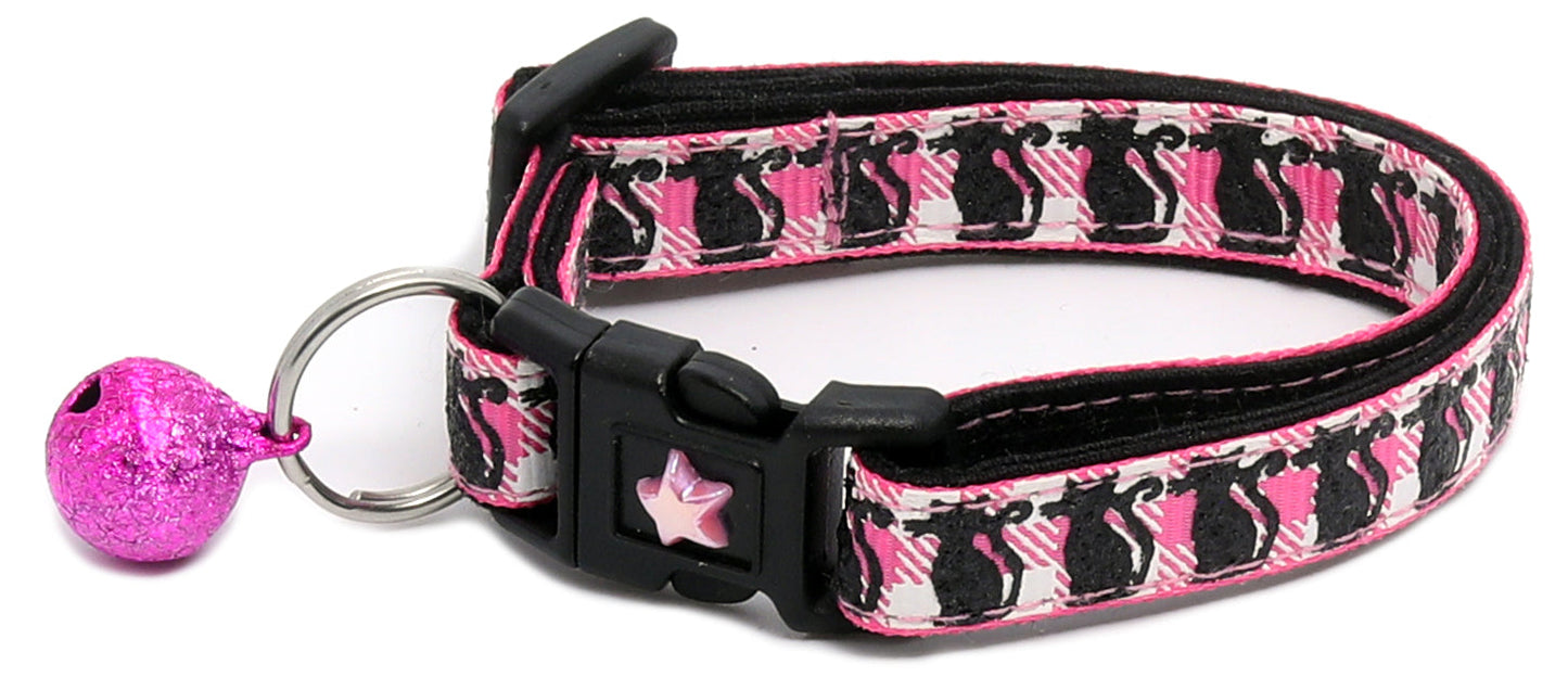 Glittering Black Cats on Plaid Breakaway Cat Collar-12