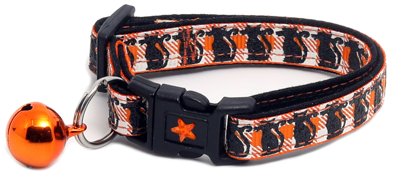 Glittering Black Cats on Plaid Breakaway Cat Collar-10
