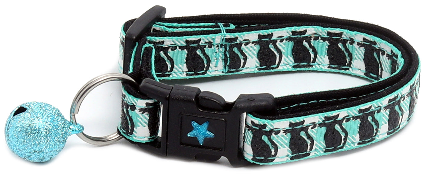 Glittering Black Cats on Plaid Breakaway Cat Collar-4