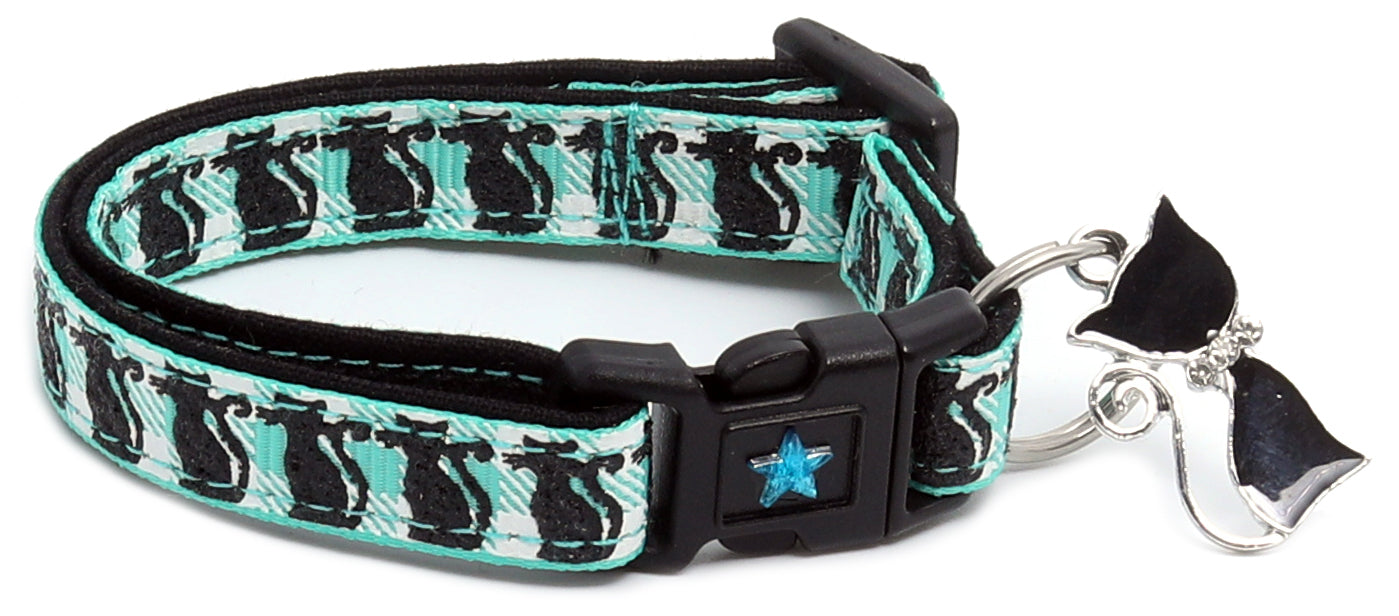 Glittering Black Cats on Plaid Breakaway Cat Collar-19