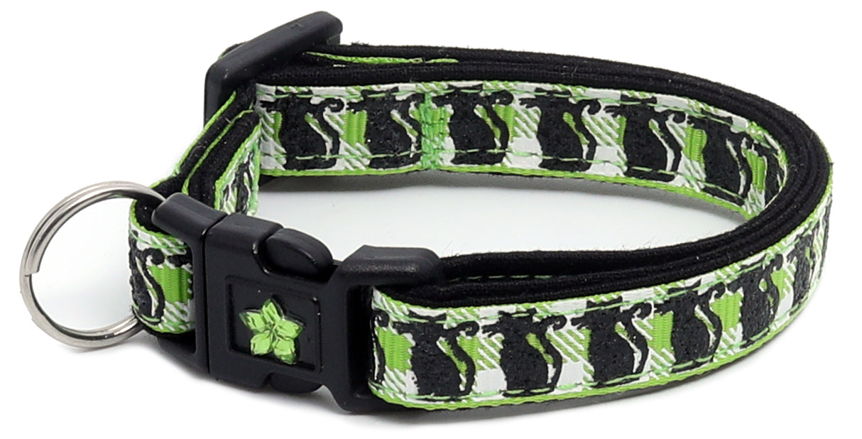 Glittering Black Cats on Plaid Breakaway Cat Collar-28