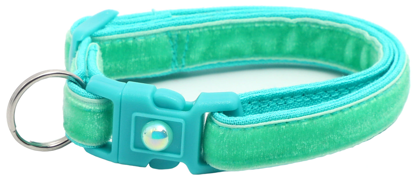 Soft Aqua Velvet Cat Collar-6