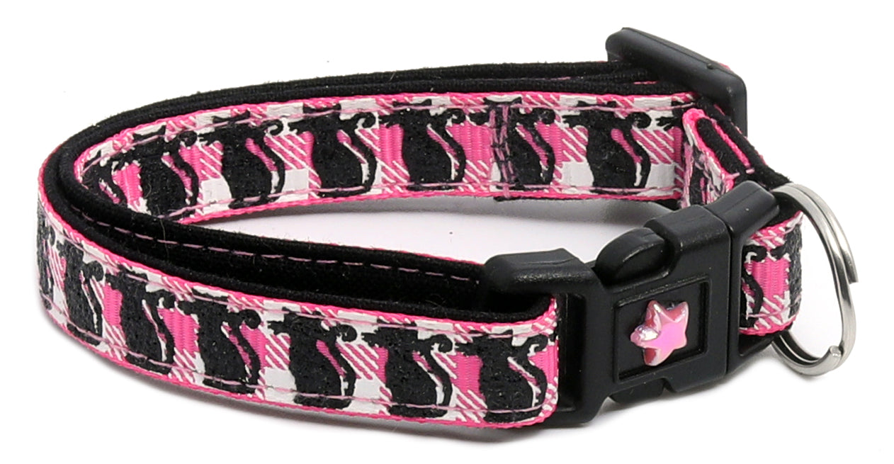 Glittering Black Cats on Plaid Breakaway Cat Collar-30