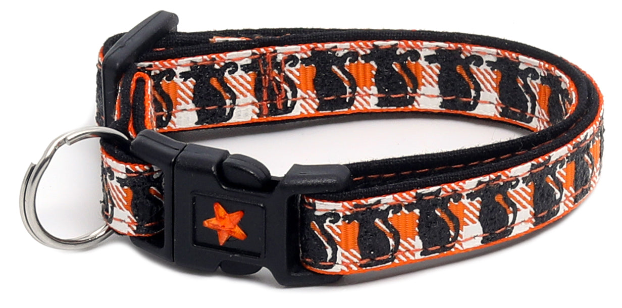 Glittering Black Cats on Plaid Breakaway Cat Collar-27