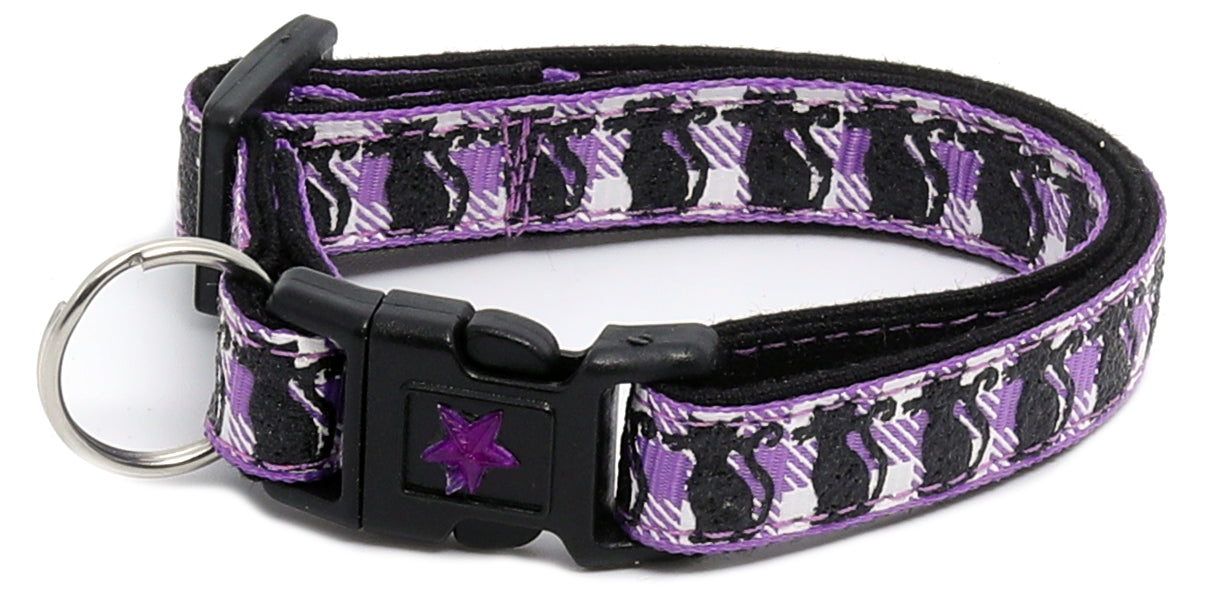 Glittering Black Cats on Plaid Breakaway Cat Collar-26