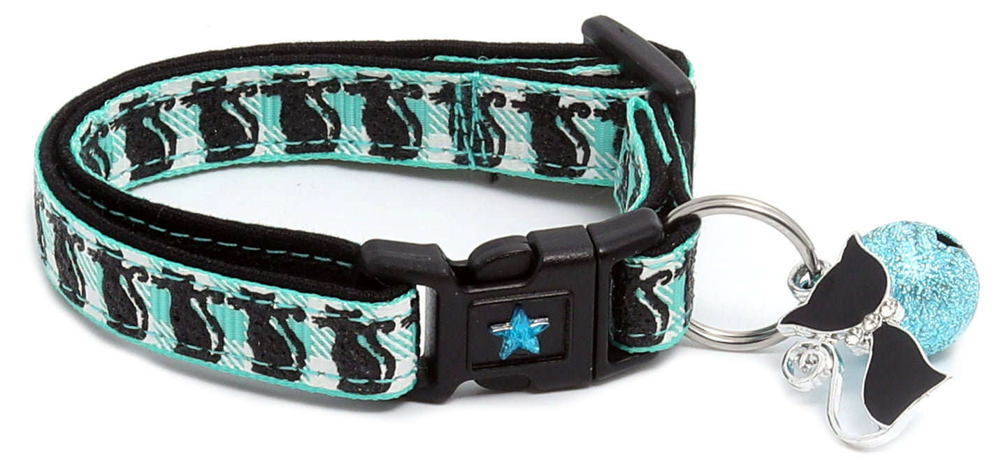 Glittering Black Cats on Plaid Breakaway Cat Collar-24