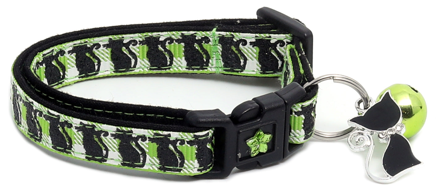 Glittering Black Cats on Plaid Breakaway Cat Collar-23