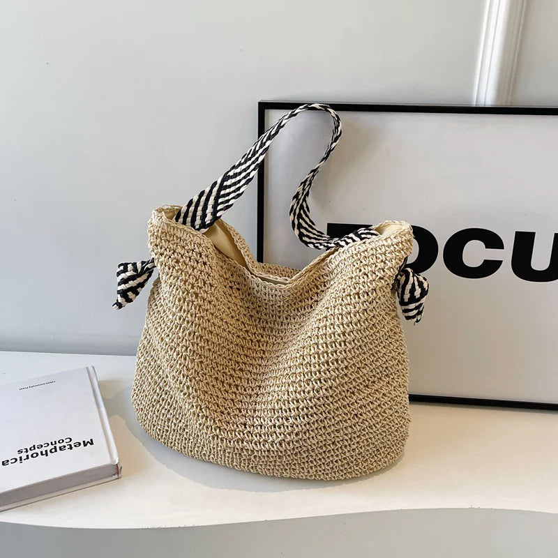 Summer Straw Shoulder Bag – Large Capacity