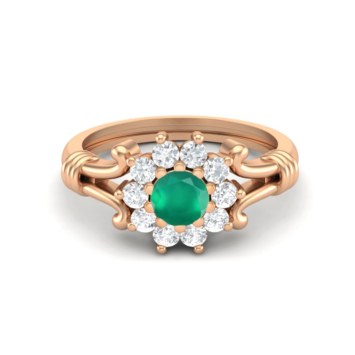 Green Onyx Floral Halo Design Ring – Sterling Silver-4