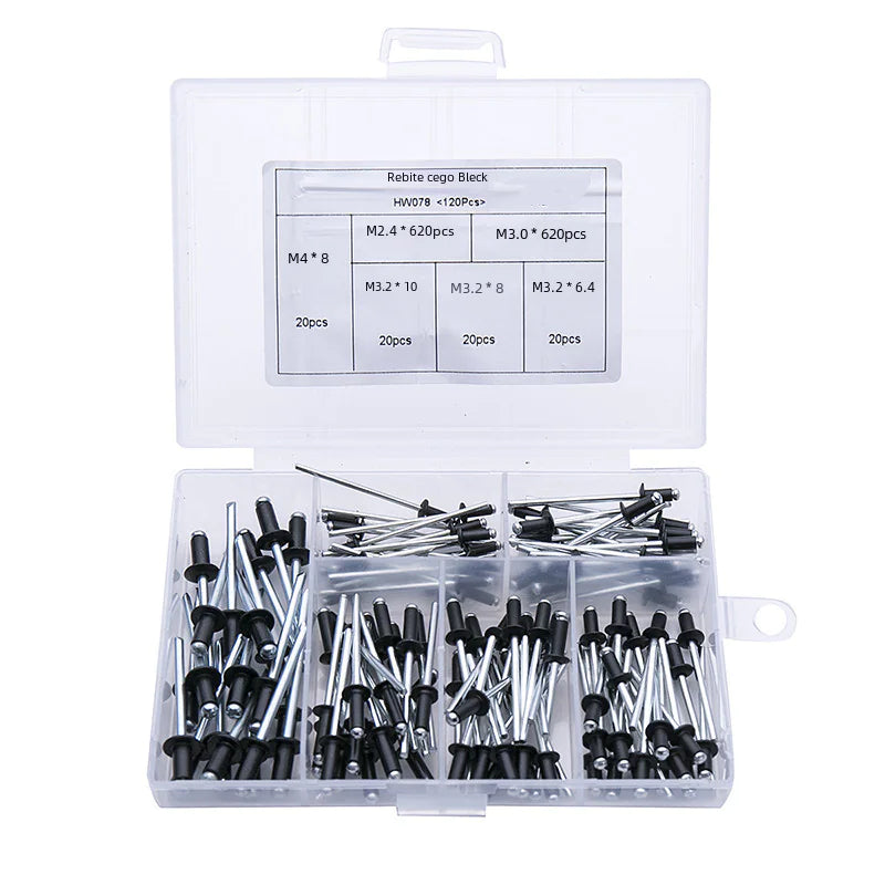 120PCS Black Aluminum Pop Rivets Set M2.4 M3.2 M4