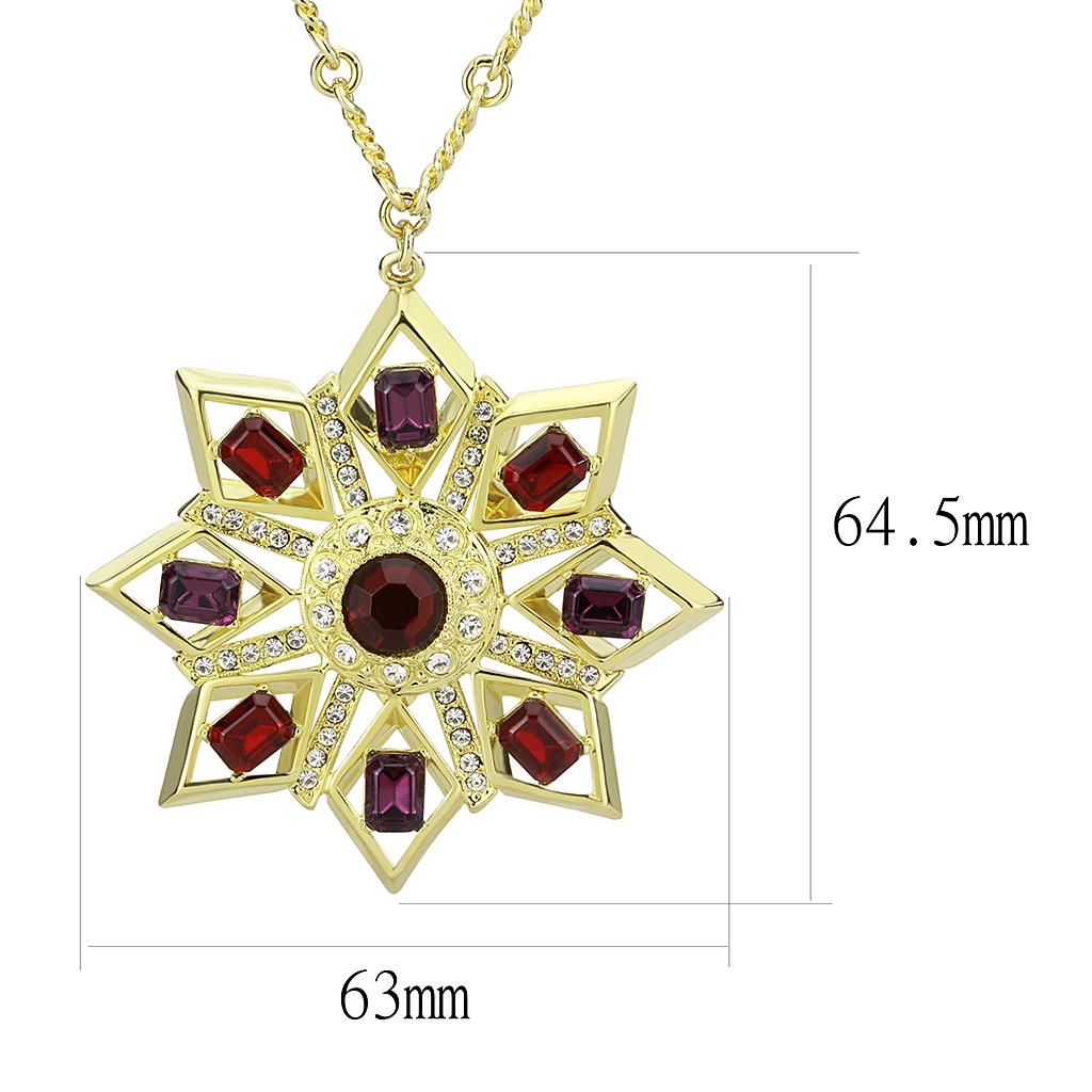 LO1301 - Gold Brass Chain Pendant with Top Grade Crystal  in Multi Color-1