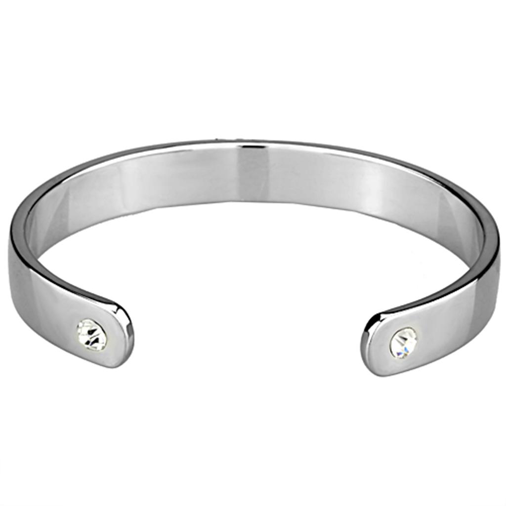 LO3623 - Reverse Two-Tone White Metal Bangle with Top Grade Crystal  in Clear-1