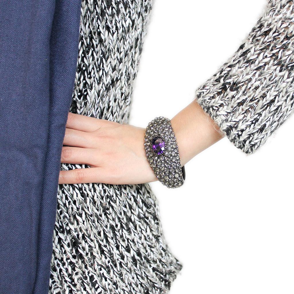 LO4275 - TIN Cobalt Black Brass Bangle with AAA Grade CZ  in Tanzanite-4
