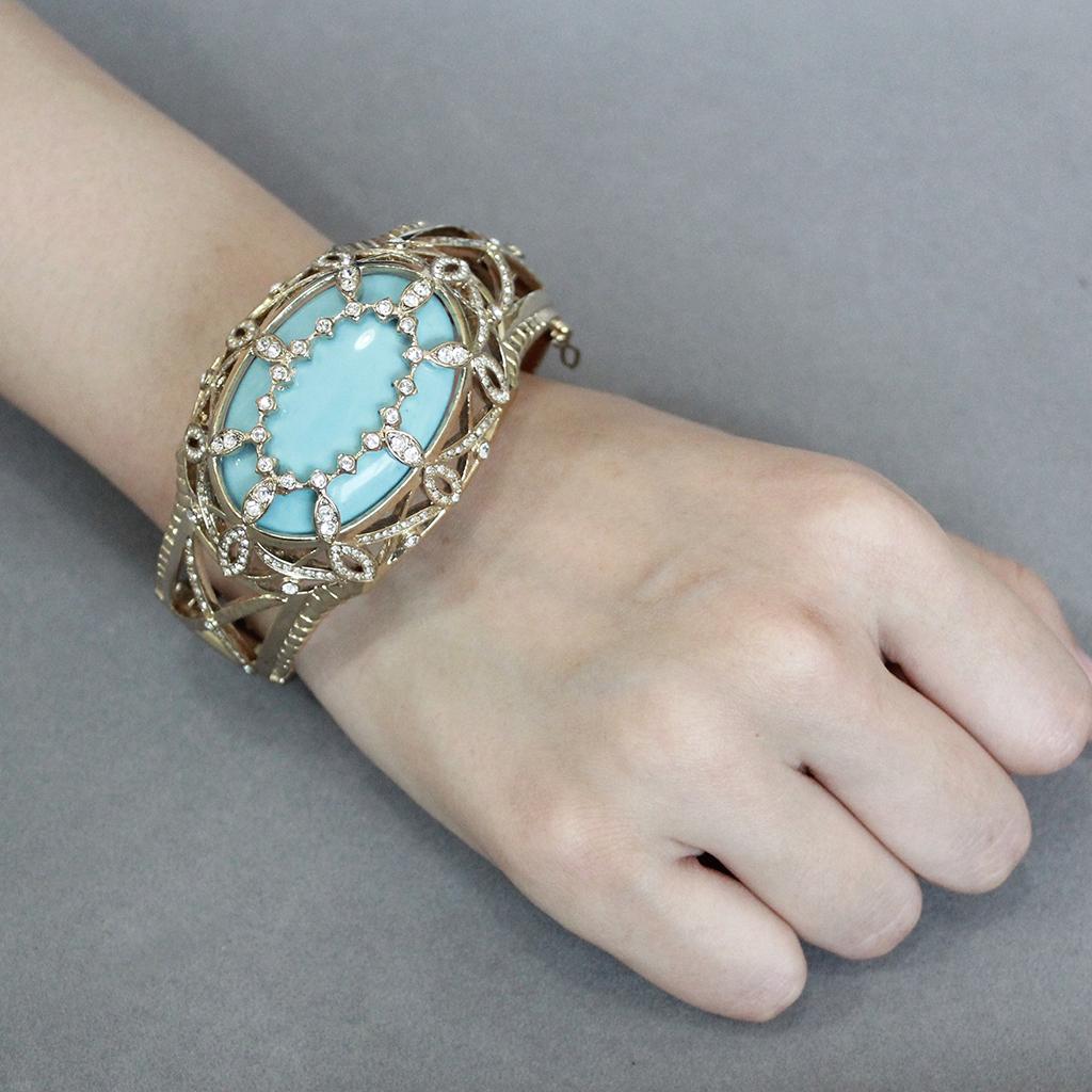 LO4348 - Gold Brass Bangle with Synthetic  in Sea Blue-4