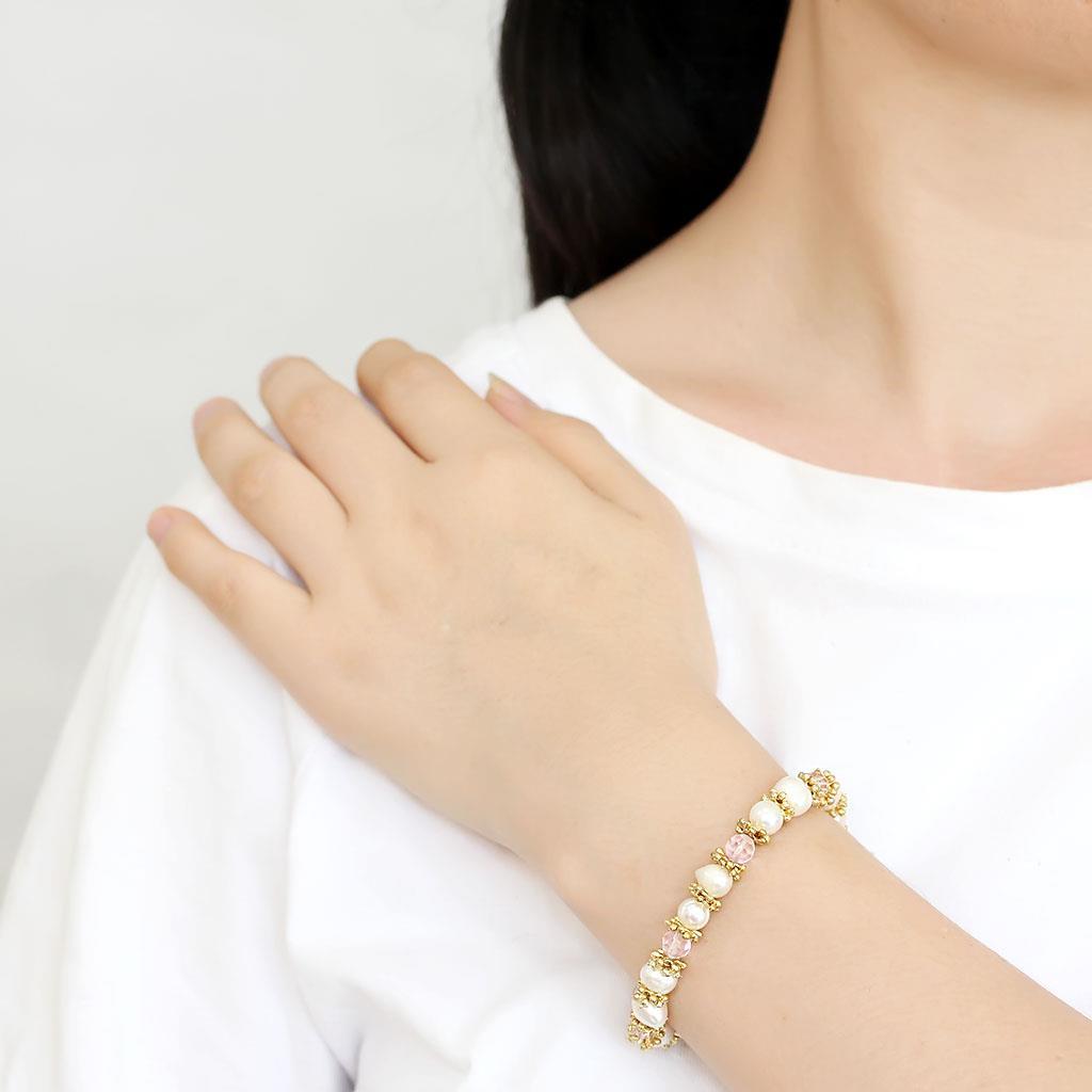 LO4655 - Antique Silver White Metal Bracelet with Synthetic Pearl in Rose-2
