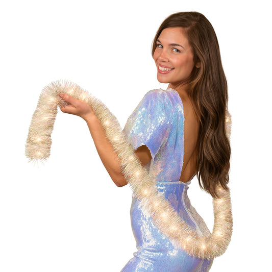 Light Up Sparkle Queen Tinsel Boa Warm White LEDs-0