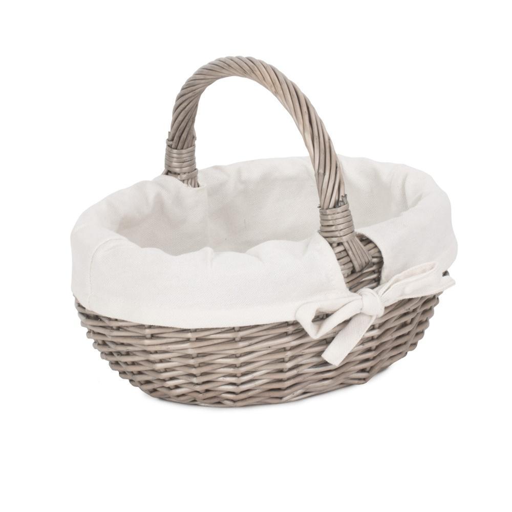 Lined Antique Wash Wicker Bathroom Shopping Basket-1