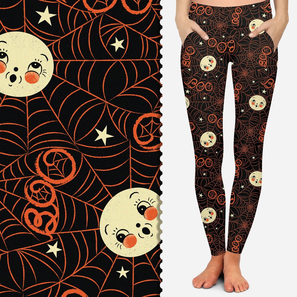 Luna Boo Orange Webs & Stars - Johanna Parker (Exclusive) - Pocket Leggings-0