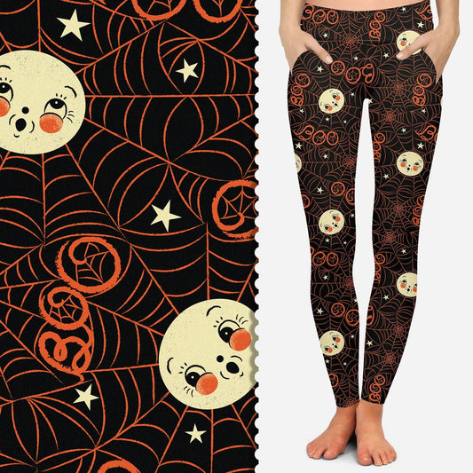 Luna Boo Orange Webs & Stars - Johanna Parker (Exclusive) - Pocket Leggings-0
