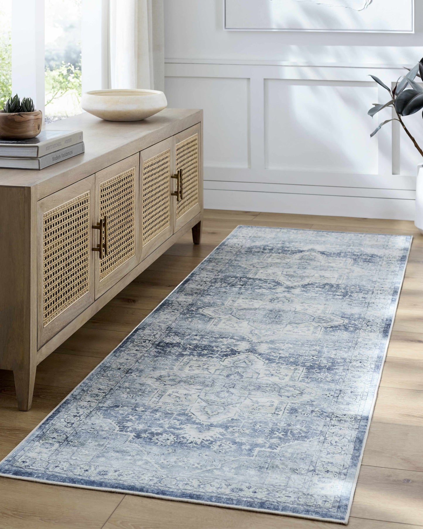 Mauro Navy Medallion Washable Area Rug-2