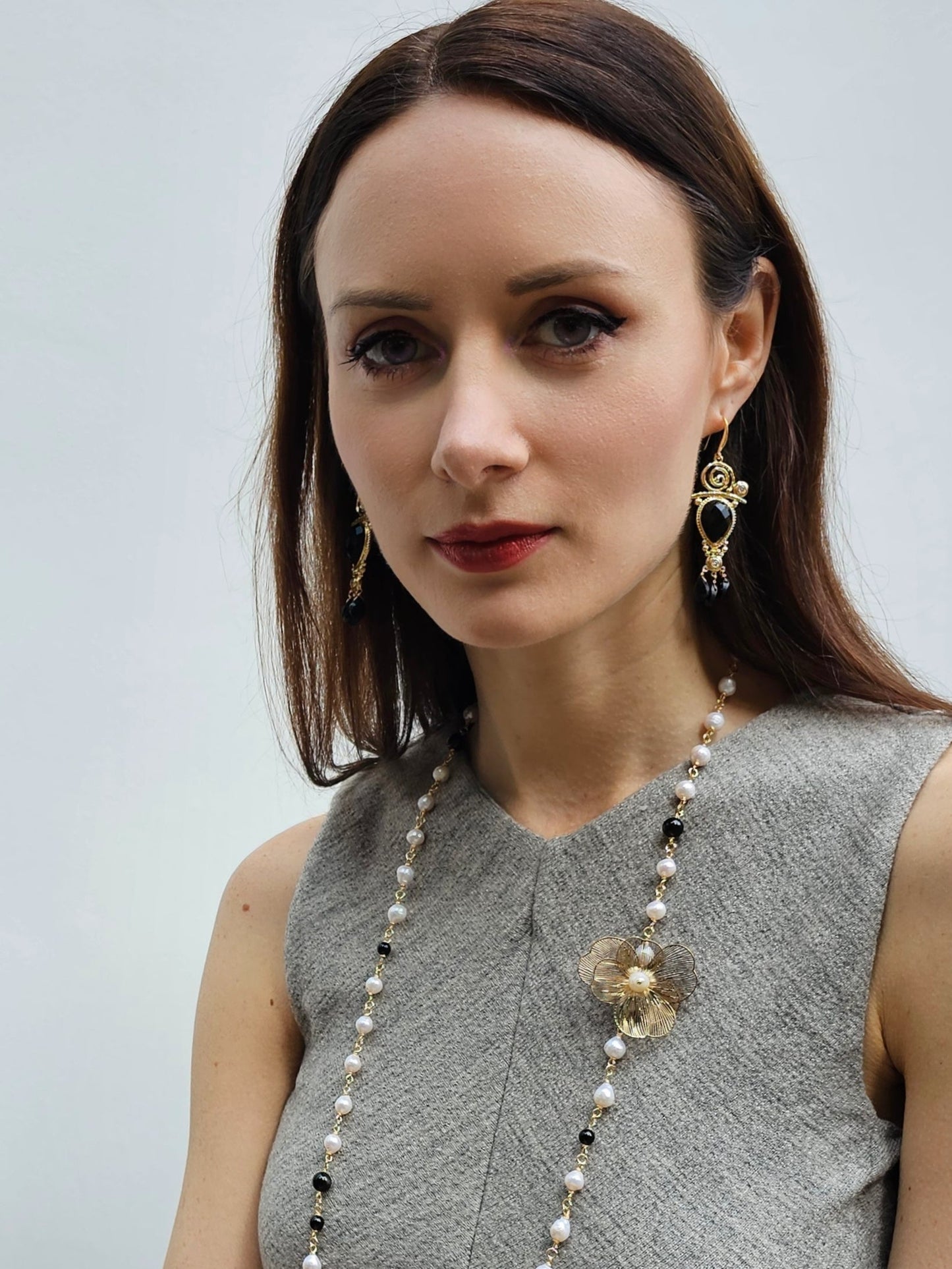 Black Agate Chandelier Earrings PE002-4