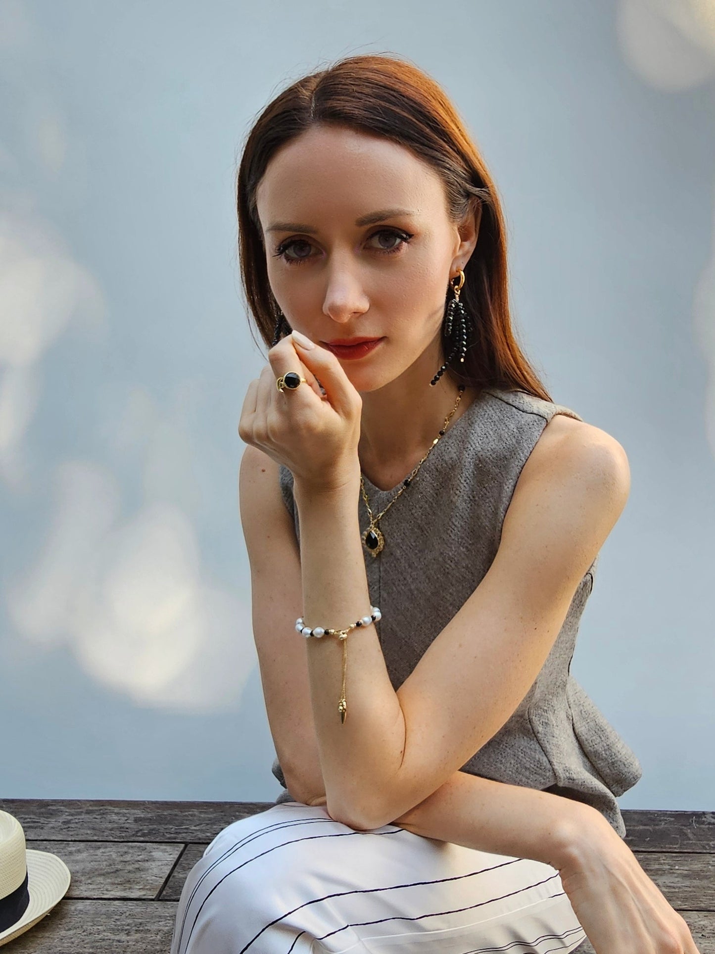 Black Obsidian Crafted Butterfly Knot And Tassel Asymmetric Earrings PE004-4