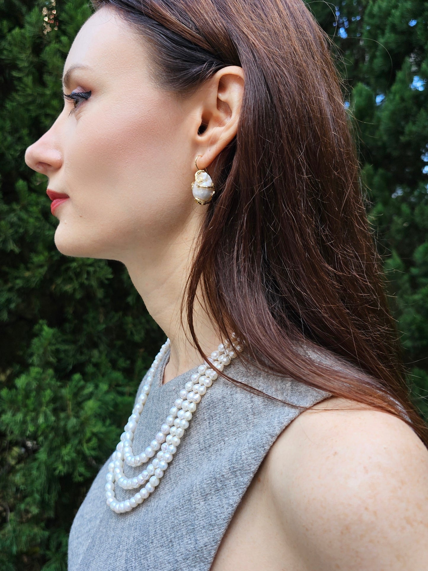 Baroque Pearls Dangle Earrings PE008-4