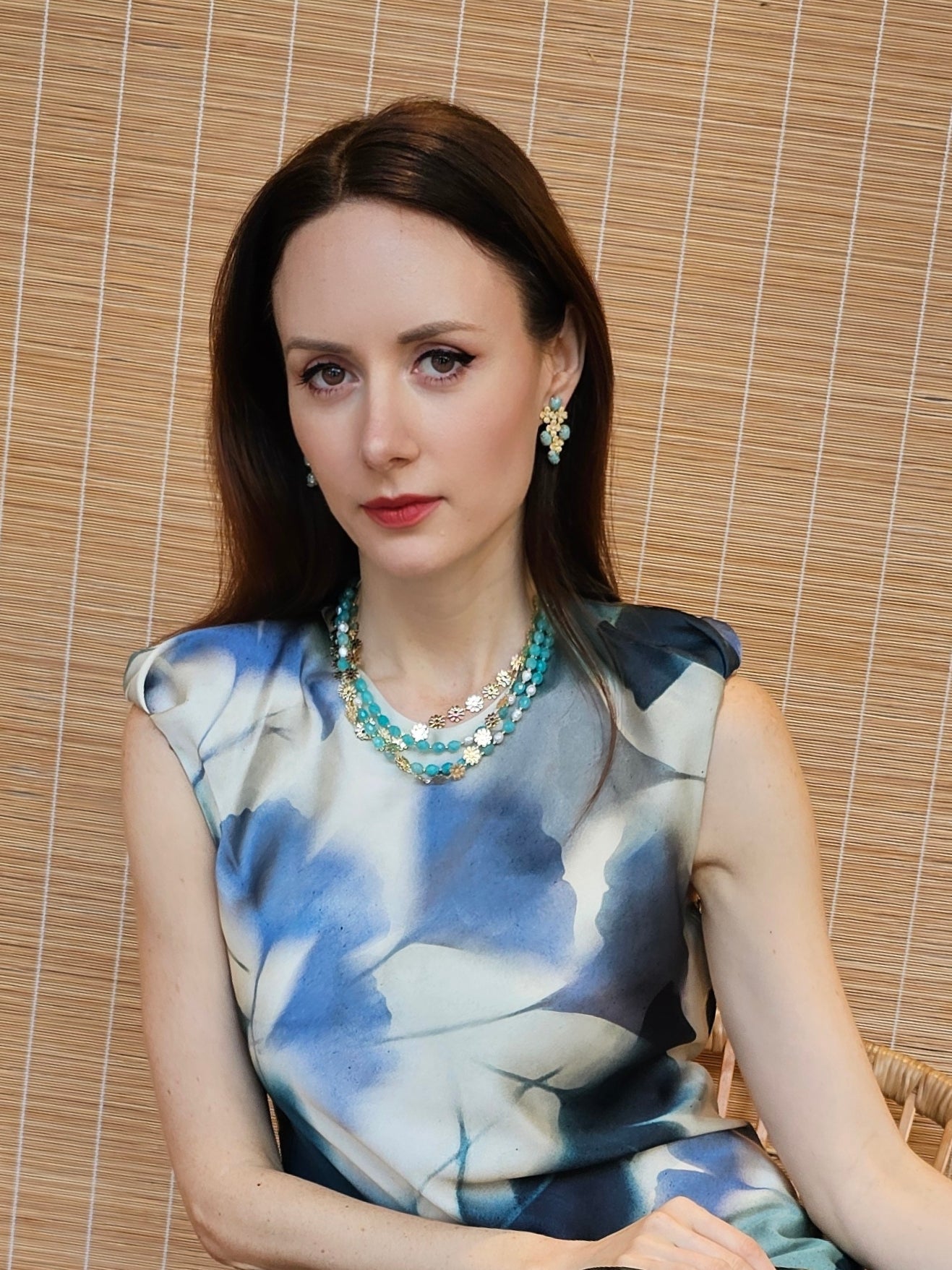 Amazonite With Flower Chain Double Layers Necklace PN016-4