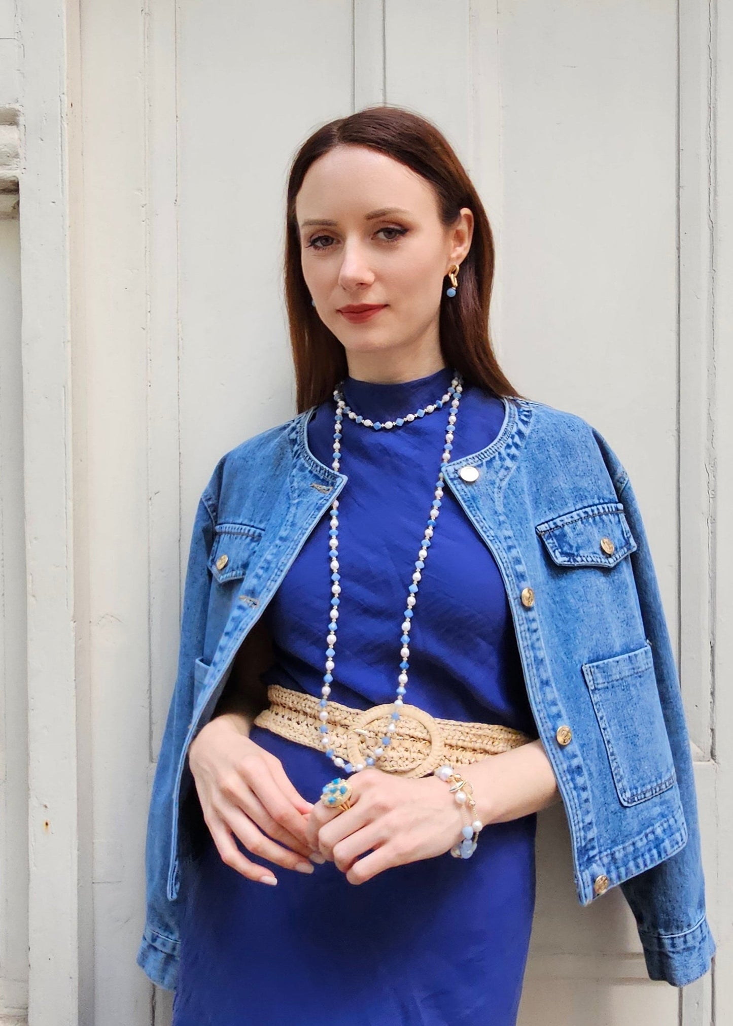 Freshwater Pearls With Blue Jade Choker Necklace PN029-4