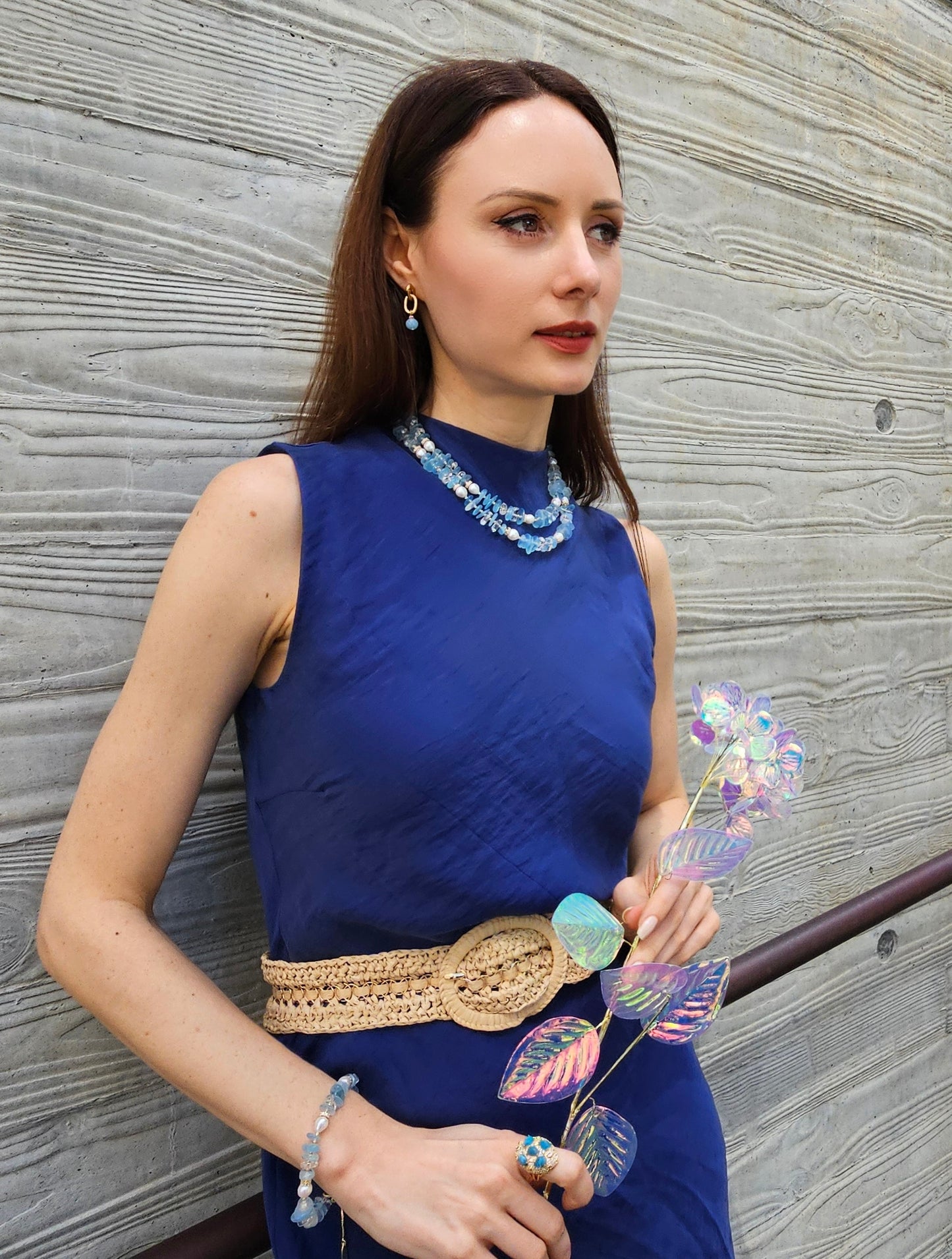 Aquamarine With Freshwater Pearls Bracelet PB009-2