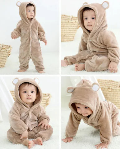 Flannel Bear Hooded Romper for Kids