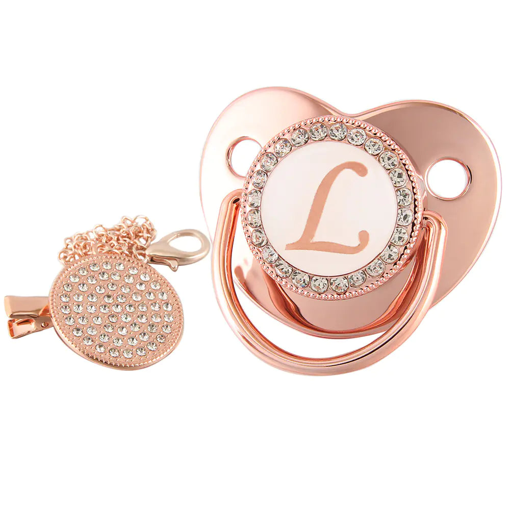 Rose Gold Pacifier with Diamond Chain for Babies