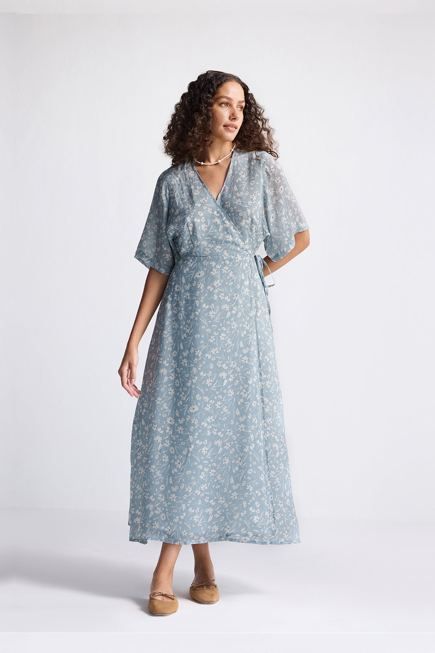 Maxi Wrap Dress in Light Blue Florals-0