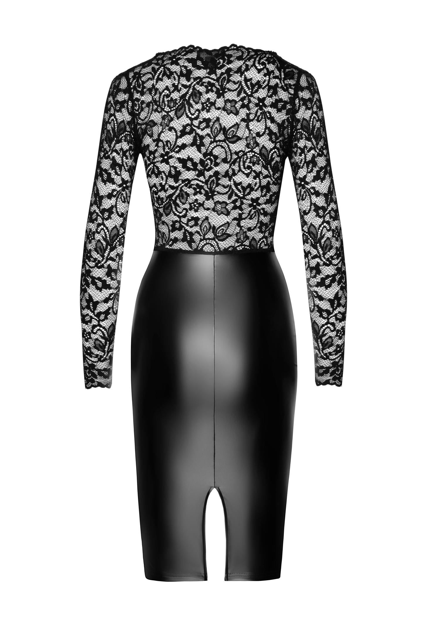 F295 halblanges Wetlook Kleid mit Spitze - 3XL-1