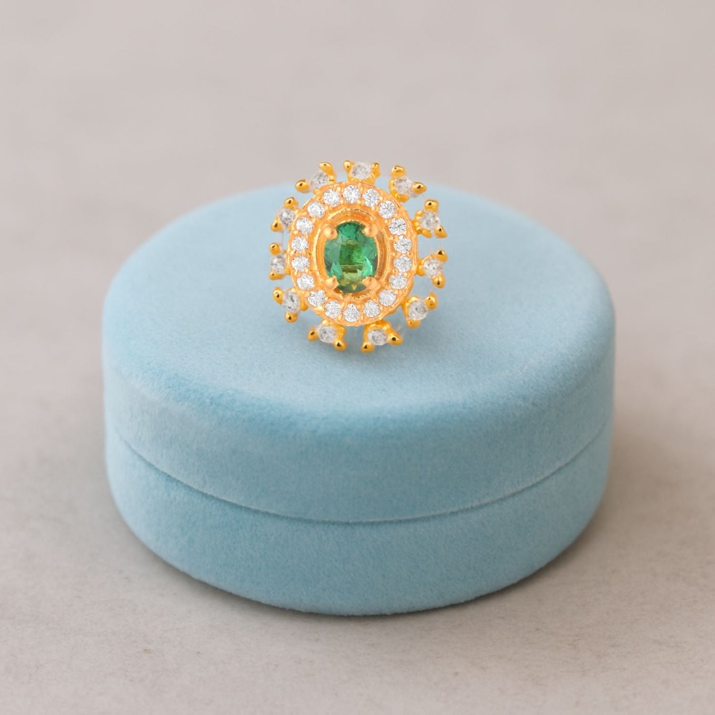 Green CZ Double Halo Nose Pin - Sterling Silver Gold Plated-3