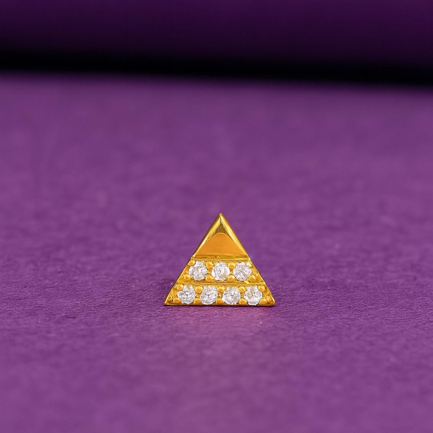 White CZ Triangle Nose Pin - Sterling Silver Gold Plated-3