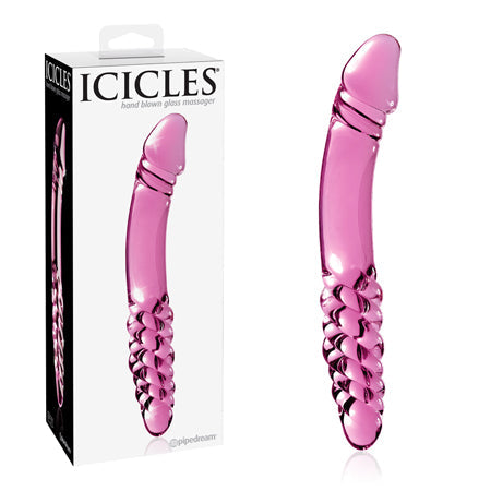 Icicles No. 57 Curved Textured 9 in. Dual-Ended Glass Dildo Pink-0
