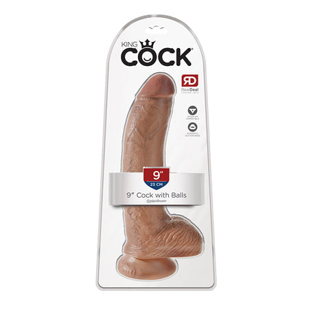 King Cock 9 in. Cock With Balls Realistic Suction Cup Dildo Tan-0