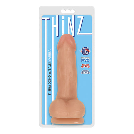 Curve Toys Thinz 6 in. Slim Dildo with Balls & Suction Cup Beige-0