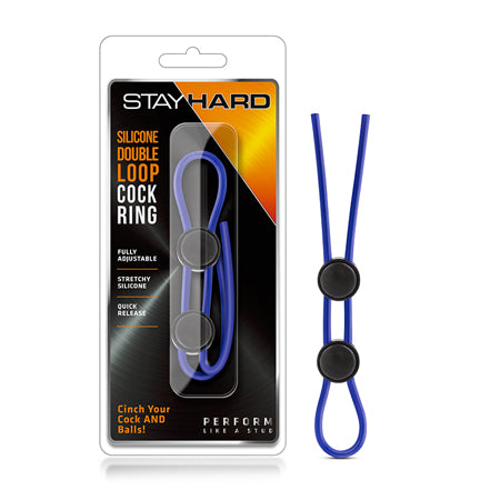 Stay Hard Silicone Double Loop Lasso/Bolo Cockring Blue-0