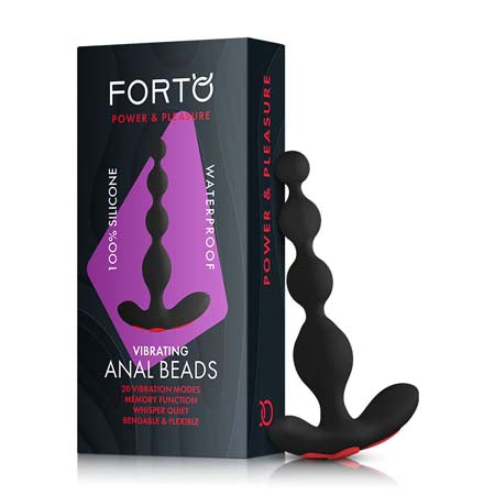 Forto Vibrating Anal Beads Rechargeable Silicone Plug Black-0