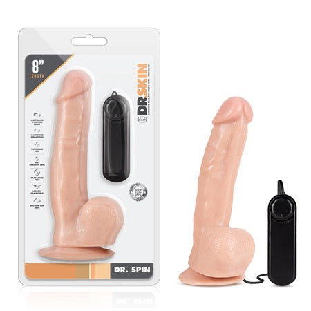 Dr. Skin Dr. Spin Realistic 8 in. Gyrating and Vibrating Dildo with Balls Beige-0
