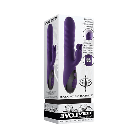 Evolved Rascally Rabbit Rechargeable Thrusting Swirling Silicone Vibrator Purple-0