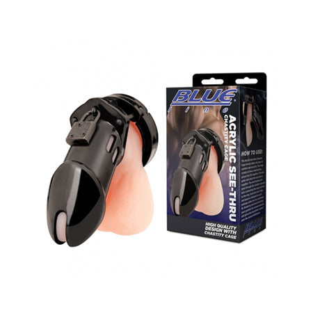 Blue Line Acrylic Chastity Cage Black-0