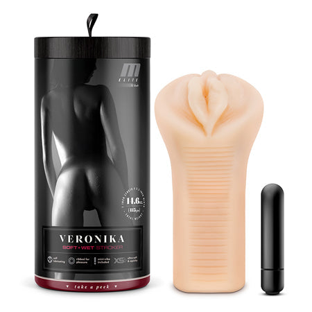 M Elite Soft + Wet Veronika Vagina Stroker with Bullet Vibrator Beige-0
