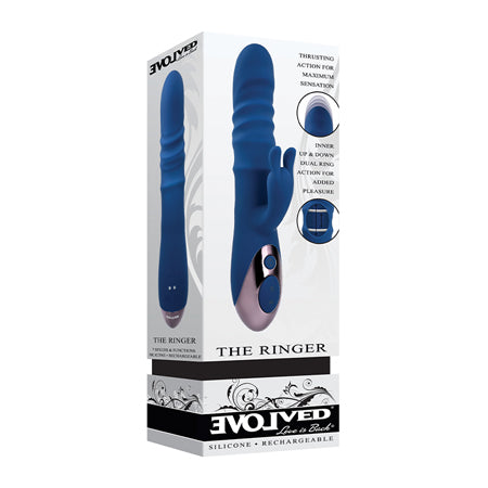 Evolved The Ringer Rechargeable Thrusting Silicone Rabbit Vibrator Blue-0