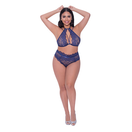 Magic Silk Berrylicious Halter & Lace Up Panty Set Blueberry Queen Size-0