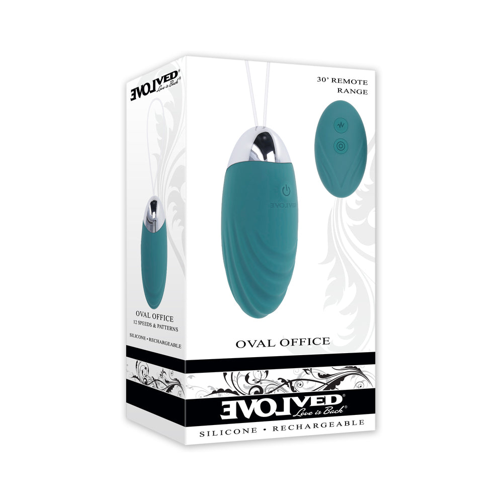 Evolved Oval Office Rechargeable Vibrating Egg with Remote Silicone Teal-0