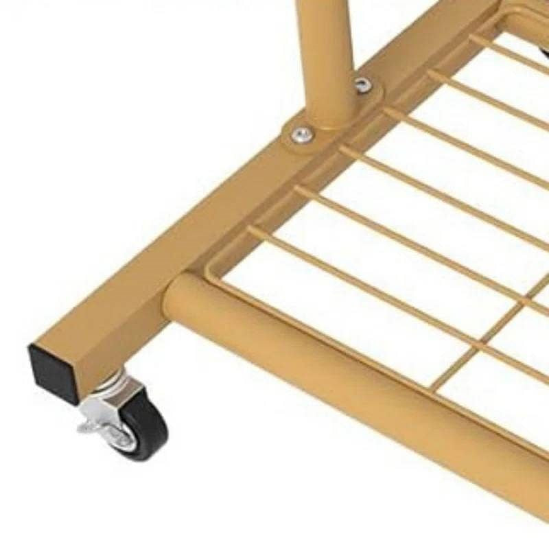 Modern Garment Rack Clothes Hanging Rod with Lockable Wheels in Gold-1